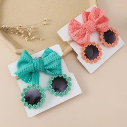 Hair Accessories 2Pcs/Set Cute Toddlers Baby Bow Elastic Band With Sunshade Protective Glasses Kids Solid Colour