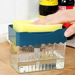 Liquid Soap Dispenser 2-in-1 Sponge Box Hand Kitchen Accessories Double Layer Plastic Scrubber Holder Case