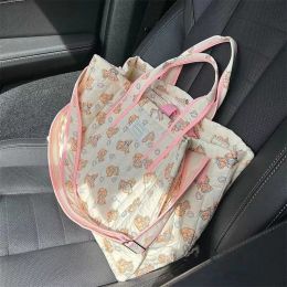 Korean Bear Large Capacity Mommy Bag Portable Women Shoulder Bag Tote Zipper Multifunctional Quilted Baby Care Diaper Nappy Bag