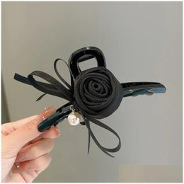 Hair Clips Barrettes Fashion Rose Flowers Clip For Women Girls Elegant Temperament Claw Hairpins Accessories Gifts Drop Delivery Jewel Dhsac