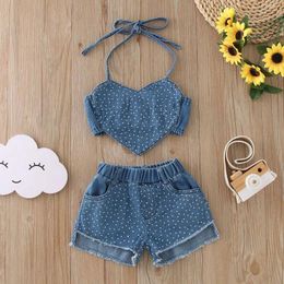 Clothing Sets 0-3Y Toddler Baby Girls Clothes Hanging Neck Heart Crop Tops Denim Shorts Fashion Infant Summer 2Pcs Outfits