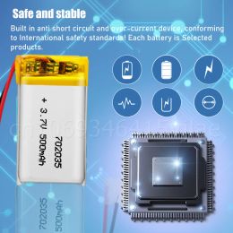 1-2PCS 702035 3.7V 500mAh Rechargeable Lithium Polymer Battery For MP3 MP4 GPS PSP Toys Bluetooth Earphone Speaker LED Lights