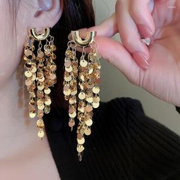 Dangle Earrings Fashion Tassel Sequins Big Round Coin For Women Metal Long Drop Earring Gold Color Statement Jewelry