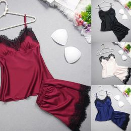 Home Clothing Sexy Lingerie Women Pyjama Sets Silk Lace Top Shorts Strappy Babydoll Nightdress Nightgown Lady Sleepwear