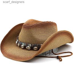 Wide Brim Hats Bucket Hats Cowboy Hat Mens Sun Hat Wide Brim Fedora Hat Belt Decorate Beach Straw Hat for Men UV Protection Cap Chapeau Femme Y240409