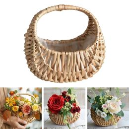 Willow Rattan Flower Girl Baskets Yellow Woven Basket Flower Arrangement Basket Picnic Container Handmade