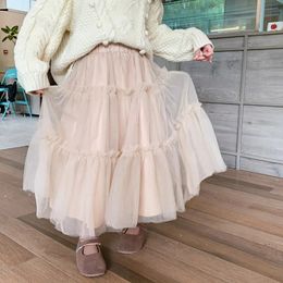 Jesień dzieci księżniczka mesh puffy spódnica moda moda dwupoziomowa księżniczka spódniczka suknia balowa 240325