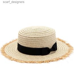 Wide Brim Hats Bucket Hats 2020 New Sale Flat High sun Hat Summer Spring Womens Travel Caps Bandages Beach child Traw Hat Breathable Girls hat Y240409