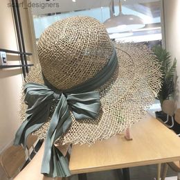 Wide Brim Hats Bucket Hats 2022 NEW Womens Summer Bucket fashion Straw Hat Panamas UV Protection Sun Visor Seaside Beach Hat Tide Summer Hats Y240409