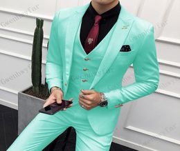 bridalaffair Mint Green Single Breasted Suit Groom Wedding Suits 3 Pieces Men Dress Suit Dinner Party Prom Suit Jackets Vest P2070193