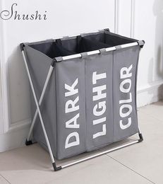 Shushi selling Water Proof Three Grid Laundry Organizer Bag Dirty Laundry Hamper Collapsible Home Laundry Basket Storage Bag T14245942