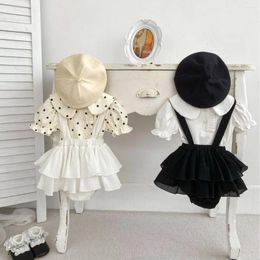 Clothing Sets 2024 Korean Summer Baby Girls 2PCS Clothes Set Cotton Dot Short Sleeve Tops Suspender Solid Culottes Suit Toddler Girl Outfits