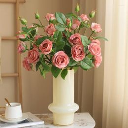 Decorative Flowers 5Heads Rose Simulation Artificial Floral Home Decor Landscaping Window Display Props Accessories Wedding Flower