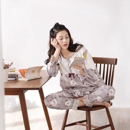 Home Clothing 2024 Autumn Winter Korean Pyjamas Woman Cartoon Pure Cotton Long Lace Furnishing Serve Suit Lingerie Pijama Feminino Pyjamas