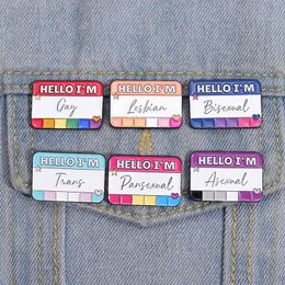 Hello Im LGBT Enamel Pins Custom BI Pan Asexual Trans Gay Lesbian Brooches Lapel Badges Pride Rainbow Color Dialog Box Jewelry