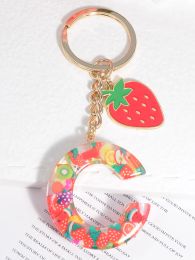 New Resin English Letters Keychains Strawberry Alloy Cute Fruit Pieces Filling Pendant Bag Charms for Women Car Key Ring Jewellery