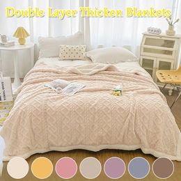 Blankets Double Layer Thickened Lamb Plush Blanket Fleece Plaids For Bed Sofa Autumn Winter Warm Mantas Throw Thicken