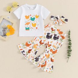 Clothing Sets Toddler Baby Girl Farm Outfits Chicken Tee Shirt Top Flare Pants Leggings Bell Bottom Summer Clothes