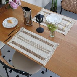 Table Mats Cotton Linen Mat Tableware Nordic Twine Woven Placemats Rectangle Lace Party Wedding