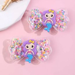 ncmama 2Pcs Lovely Mermaid Hair Clips For Baby Girls Quicksand Sequins Star Bows Hairpin Kids Headwear Boutique Hair Accessories