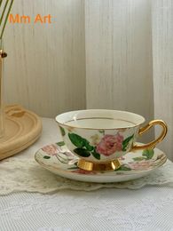 Mugs Vintage Court Style European-Style Gold-Painted Flower Light Ceramic Cup Dish Set Of Coffee