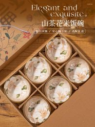 Bowls Camellia Ceramic Bowl Household Set Luxury Tableware Breakfast Oatmeal Online Celebrity 2024 Rice Bowl.