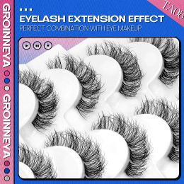 GROINNEYA False Eyelashes 8D Fluffy Faux Mink Lashes 5/7 Pairs Wispy Lashes Pack Dramatic Natural Volume Eyelashes Extension