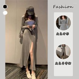 Casual Dresses Long Sleeve Cardigan Women's Summer Waist Tight Dress Two Piece Women Clothing Party Vestido