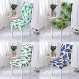 Chair Covers Peacock Feather Print Cover Stretch Anti-Dirty Seat Slipcovers Removable Case For Dining Room Kitchen Party