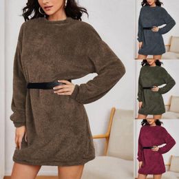 Casual Dresses Elegant And Pretty Women'S Long Sleeve Round Neck Pullover Plush Female Dress For Teens Vestidos Para Mujer