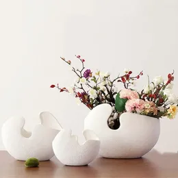 Vases Nordic Ceramic White Egg Shell Shape Vase Flower Pot Modern Office Desktop Hydroponics Plants Home Decoration Ornaments