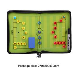 Foldable Magnetic Football Training Board Portable Soccer Coaching Clipboard Zipper PU Leather for Match Training Soccer Black