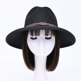 Jaxmonoy Natural Panama Straw Hat Summer Men Women Wide Brim Beach UV Protection Sun Wholesale Spring Large Size Caps240409