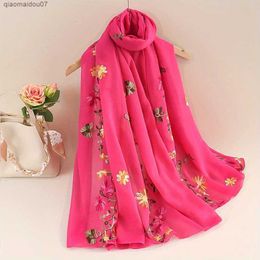 Shawls Fashionable designed embroidered flower pattern womens scarf shawl elephant and breakable daily versatile accessory 85 * 180cmL2404