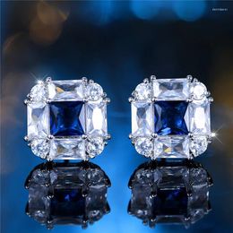 Stud Earrings Luxury Female Crystal Blue Zircon Stone Vintage Silver Colour Wedding Jewellery For Women