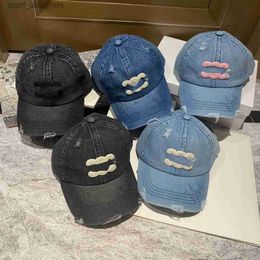 Ball Caps Ball Caps 23ss 5color Summer Denim Material Designer Ball Cap Couples Same Holiday Hole Metal Letter Embroidery Casquette Y240409