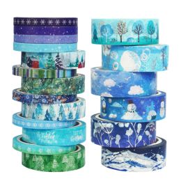 19 Pcs/set Blue Forest Snowflake Silvery Christmas Tree Washi Tape Set Scrapbooking Diy Journal Stationery Deco Art Supplies