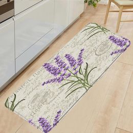 Bath Mats Lavender Europe Retro Kitchen Mat Floral Old Letterhead Background Bathroom Decor Soft Non Slip Floor Rug Toilet Carpet