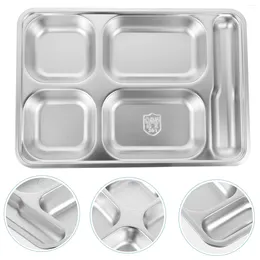 Dinnerware Sets Stainless Steel Rectangular Tray Divided Dinner Metal Plate Compartment