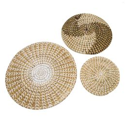 Decorative Plates Handmade Hanging Wall Basket Decor(Set Of 3)Round Woven Boho Home Decor Trays For Bedroom Kitchen Living Room