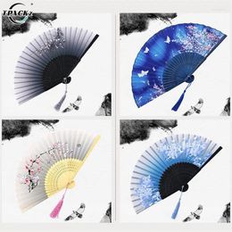 Decorative Figurines Vintage Chinese Silk Folding Fan Japanese Pattern Art Craft Gift Home Decoration Ornaments Party Dance Hand