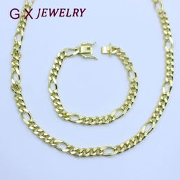 Necklace Earrings Set GUANXI Figaro Bracelet 14K Gold Plated Chain Men's And Women's Copper Jewelry