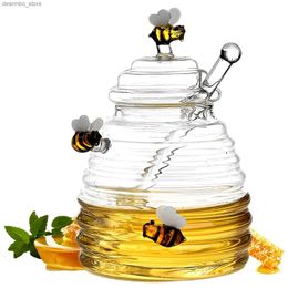 Food Jars Canisters 500ml lass Honey Jar Clear lass Honey Pot with Dipper Spoon Small Kitchen Storae Bottle Jar Honey Server Container for Syrup L49