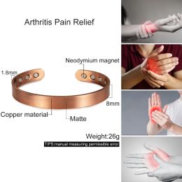 Pure Copper Bracelets for Men Matte Adjustable Cuff Vintage Magnetic Arthritis Pain Relief 9mm Energy Healing Bangles Jewelry