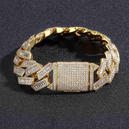 Hip Hop Bracelet 20mm Wide Dominant Square Diamond Cuban Chain Personalized Trendy Men's Bracelet S925 K14 K18 Jewelry Bracelet