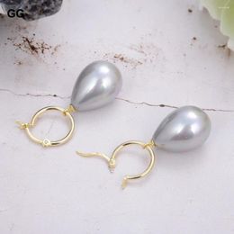 Dangle Earrings GuaiGuai Jewellery 15x20MM Teardrop Grey Sea Shell Pearl Gold Colour Plated Hoop For Women