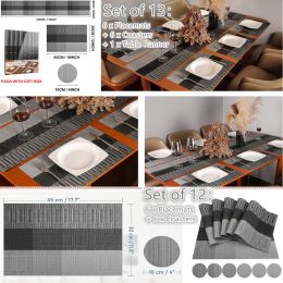 Set of 6 Elegant Placemats and Coasters Set Woven Vinyl Place Mat Heat Resistant Non-Slip Washable Placemat for Dining Table Mat
