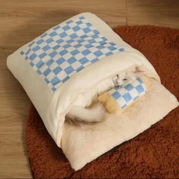 Cat Beds Furniture Cat Nest Winter Warm Thickened Winter Semi-Closed Cold-Proof Cat Nest Supplies Cat House Removable and Washable Quilt Sleeping