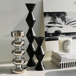 Candle Holders Glass Holder Decor For Home Wood Pillar Tealight Wooden Sticks Black White
