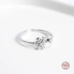 Cluster Rings LKO Real 925 Sterling Silver Cute Creative Crystal Snowflake Opening Ring For Women Sweet Adjustable Girl Jewelry